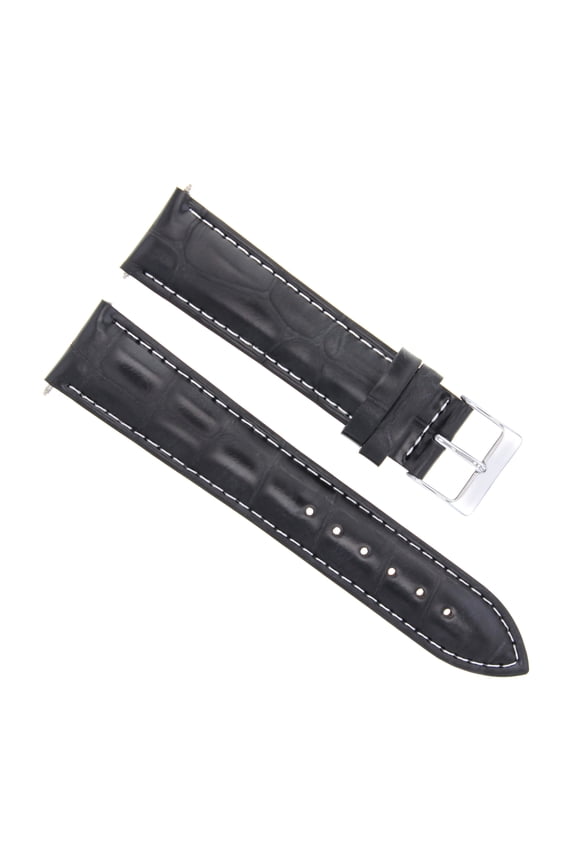 20MM LEATHER WATCH STRAP BAND FOR 36MM TUDOR AUTOMATIC WATCH BLACK WHITE STITCH