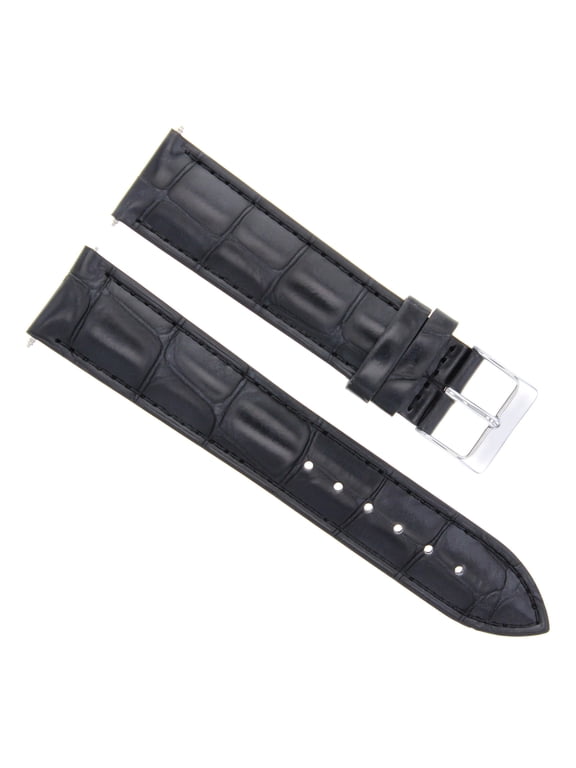20MM LEATHER WATCH STRAP BAND, Black, Silver Buckle, Compatible With 42MM TISSOT PRS 516 1853 AUTOMATIC WATCH BLACK