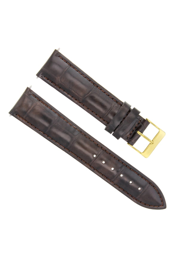 20MM LEATHER WATCH STRAP BAND FOR JAEGER LECOULTRE WATCH DARK BROWN GOLD