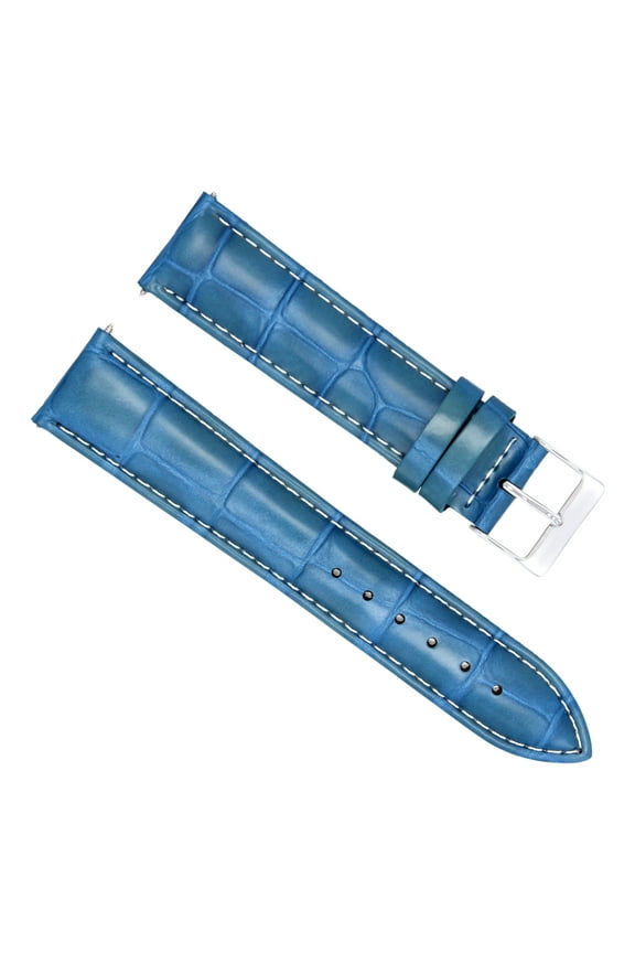20MM NEW LEATHER WATCH STRAP BAND FOR ALPHINE WATCH LIGHT BLUE WHITE STITCH