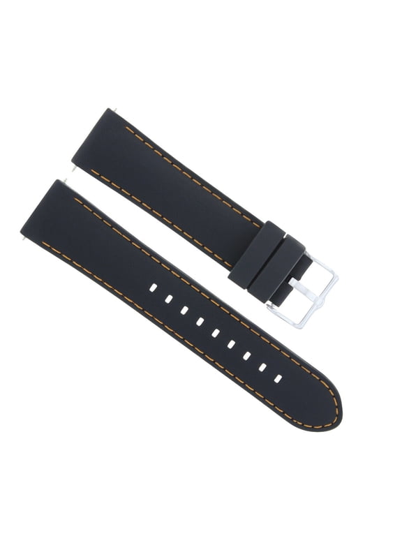 20mm Rubber Watch Band Strap, Black with Orange Stitching, Silver Buckle, Compatible With Tissot PRC100 T-Sport Chronograph Black