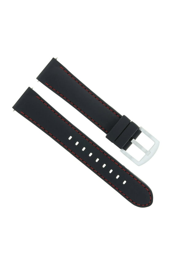 20MM RUBBER BAND STRAP FOR TISSOT PRS516 RACING 1853 WATCH BLACK RED STITCHING