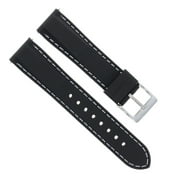 20mm Rubber Diver Watch Band Strap Sport, Black with White Stitching, Silver Buckle, Compatible With Certina Ds Podium Furious Black