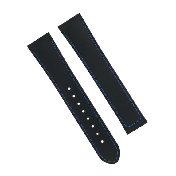 20MM RUBBER STRAP BAND CLASP FOR OMEGA SEAMASTER PLANET OCEAN BLACK BLUE STITCH