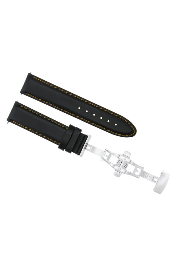 20MM SMOOTH LEATHER WATCH BAND STRAP DEPLOYMENT BUCKLE CLASP FOR IWC BLACK OS