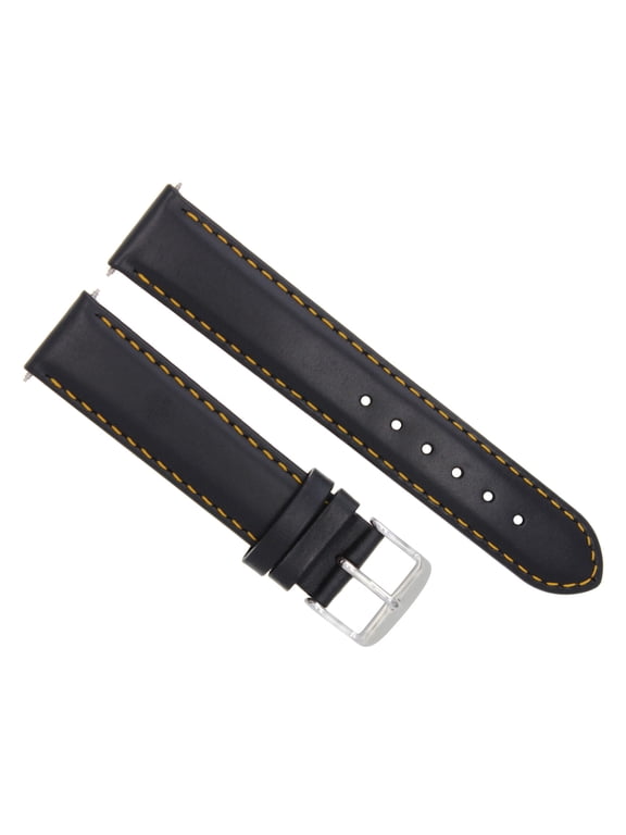 20MM SMOOTH LEATHER WATCH STRAP BAND, Black with Orange Stitching, Silver Buckle, Compatible With BAUME MERCIER CAPELAND 65405 BLACK OS