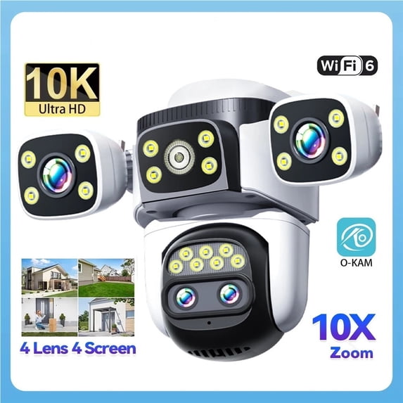 20MP 10K WiFi Security Camera 10X Zoom Four Lenses 720° PTZ Auto ...