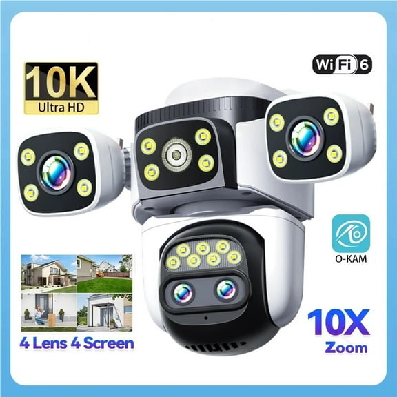 20MP 10K WiFi Security Camera 10X Zoom Four Lenses 720° PTZ Auto-Tracking Waterproof for Outdoor CCTV Surveillance Cam