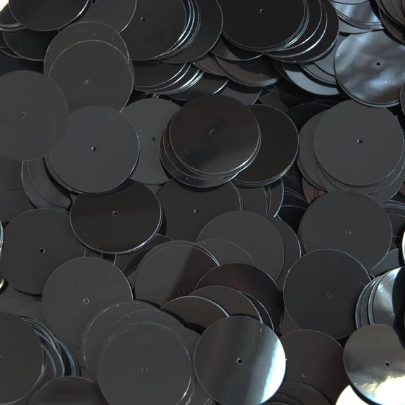 20Mm Flat Round Sequin Paillettes Center Hole ~ Black Shiny Opaque ~ Loose Sequins For Embroidery, Bridal, Applique, Arts, Crafts, And Embellishment. Made In USA.