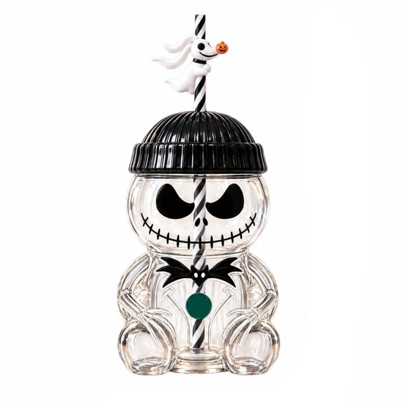 20OZ Christmas Horror Nightmare Night Glass Cup with Straw, Nightmare Jack Clear Tumbler with Beanie Hat Lid and Scarf, Cute Novelty Drinkware, Christmas Jack Clear Glass Cup Collectibles Gifts - 1PC