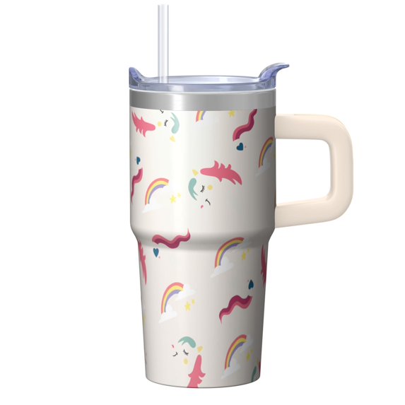 20OZ Cute Unicorn Cup with Handle and Straw Double Wall Stainless Steel Tumbler Insulated Travel Mug Great Gifts for Women Mom Friends on Birthday Christmas Thanksgiving