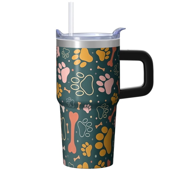 20OZ Dog Paw Commute Tumbler with Handle Insulated Stainless Steel Cup Great Dog Lover Gifts Unique Birthday Christmas Presents for Women Men Perfect for Morning Commutes and Road Trips