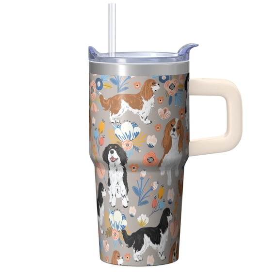 20OZ Dog Print Travel Cup with Handle Double Wall Vacuum Tumbler Ideal Dog Lover Gifts Unique Birthday Christmas Presents for Dog Enthusiasts Women Men Fits Car Cup Holders