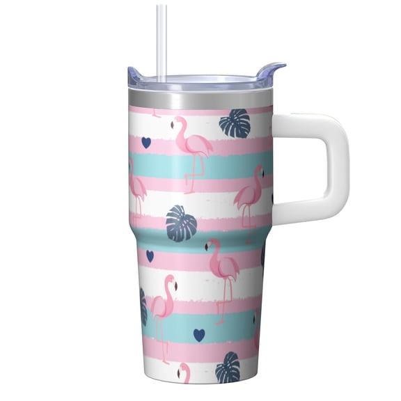 20OZ Flamingo Insulated Tumbler with Comfort Grip Handle Stainless Steel Coffee Mug Cup BPA Free Sweat Proof Great for Commute Office Gifts for Women Girls on Birthday Christmas Summer