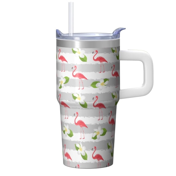 20OZ Flamingo Stainless Steel Insulated Tumbler with Handle Coffee Mug Cup BPA Free Sweat Proof Ideal for Hot Cold Beverages Gifts for Women Girls on Birthday Christmas Summer