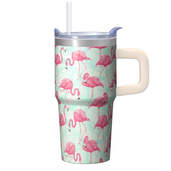 20OZ Flamingo Stainless Steel Tumbler with Ergonomic Handle Insulated Coffee Mug Cup BPA Free Sweat Proof Ideal for Commute Travel Home Gifts for Women Girls on Birthday Christmas Summer