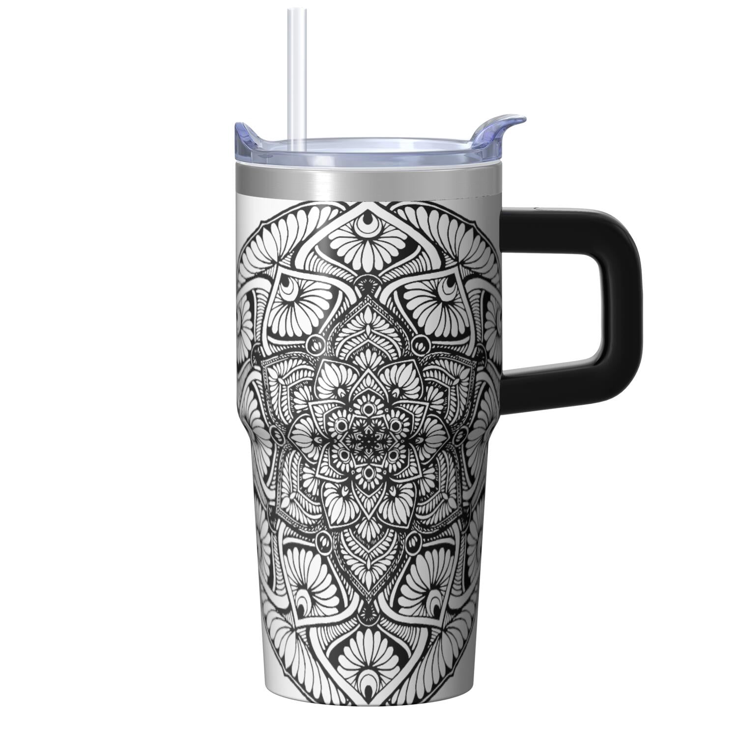20OZ Insulated Black and white mandala style Pattern Stainless Steel ...