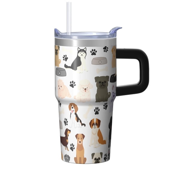20OZ Insulated Dog Office Tumbler with Handle Straw and Lid Paw Print Coffee Cup for Women Friends Great Holiday Birthday Presents Fits Most Car Cup Holders