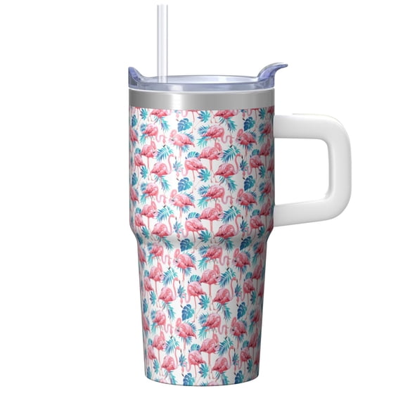 20OZ Insulated Flamingo Coffee Mug Stainless Steel with Handle Tumbler Cup BPA Free Portable Sweat Proof Great for Commute Office Gifts for Women Girls on Birthday Christmas Summer