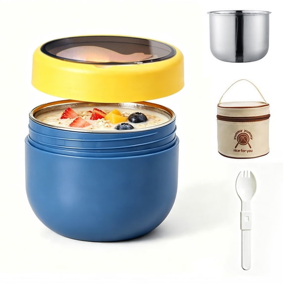 20OZ Insulated Hot Food Thermos Jar, 304 Stainless Steel Vacuum Hot Food Container, Portable Oatmeal Bowl with Built‑in Spoon & Carrying Bag, Leak‑Proof, Keep Hot Cold for Home Office Travel
