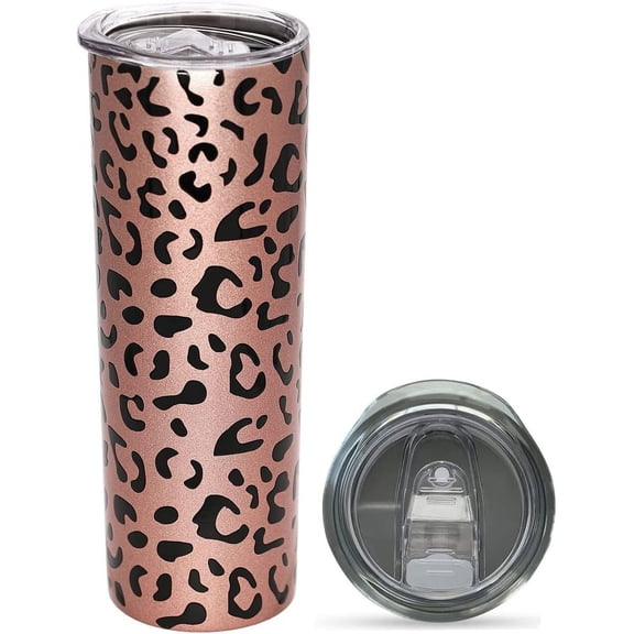 20OZ Leopard Tumbler, Cheetah Print Gifts for Women Leopard Print Coffee Cugs with Lid, Rose Gold Stainless Insulated Tumbler Cups Birthday Chetah Gifts for Mom