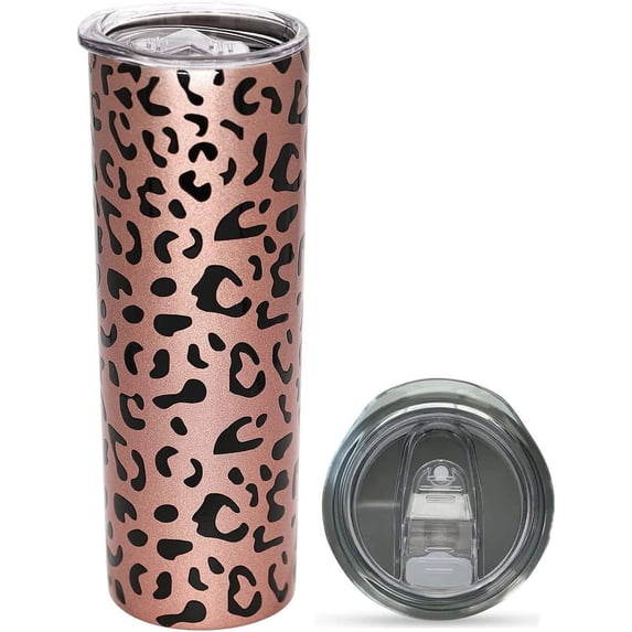 20OZ Leopard Tumbler, Cheetah Print Gifts for Women Leopard Print Coffee Cugs with Lid, Rose Gold Stainless Insulated Tumbler Cups Birthday Chetah Gifts for Mom