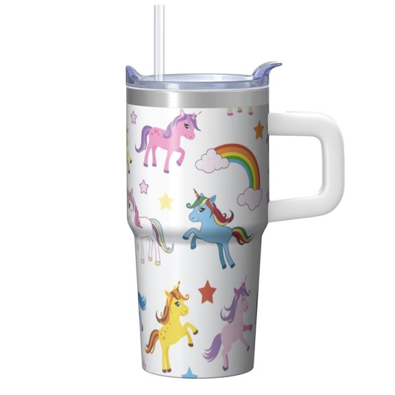 20OZ Unicorn Coffee Mug with Handle and Straw Double Wall Stainless Steel Tumbler Insulated Cup for Cold Hot Beverages Thoughtful Gifts for Women Mom Friends on Birthday Christmas Thanksgiving