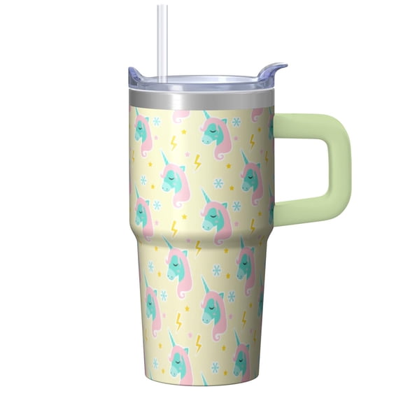 20OZ Unicorn Cup with Handle and Leak Resistant Straw Double Wall Stainless Steel Tumbler Insulated Travel Mug Ideal Gifts for Women Mom Friends on Birthday Christmas Thanksgiving