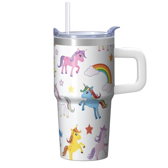 20OZ Unicorn Themed Tumbler with Handle Double Wall Insulated Cup Ideal Gifts for Women Unicorn Lovers Suitable for Birthday Christmas and Picnic Trips