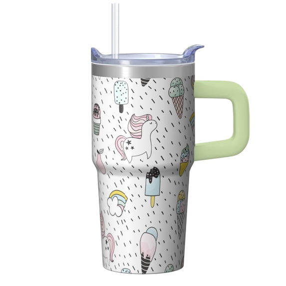 20OZ Unicorn Travel Tumbler with Handle and Comfort Grip Straw Double Wall Stainless Steel Insulated Coffee Mug Cup Ideal Presents for Women Mom Friends on Birthday Christmas Thanksgiving