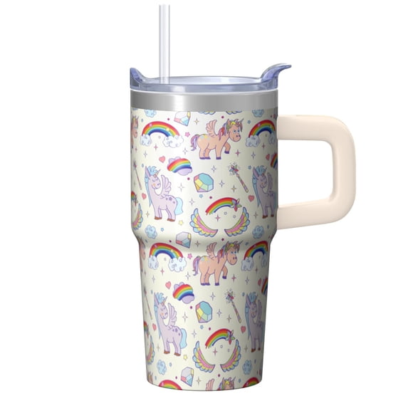 20OZ Unicorn Travel Tumbler with Handle and Leak Resistant Straw Double Wall Stainless Steel Cup Coffee Mug Ideal Gifts for Women Mom Friends on Birthday Christmas Thanksgiving