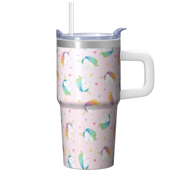 20OZ Unicorn Tumbler with Handle and Leak Resistant Straw Double Wall Stainless Steel Insulated Coffee Mug Travel Cup Ideal Gifts for Women Mom Friends on Birthday Christmas Thanksgiving