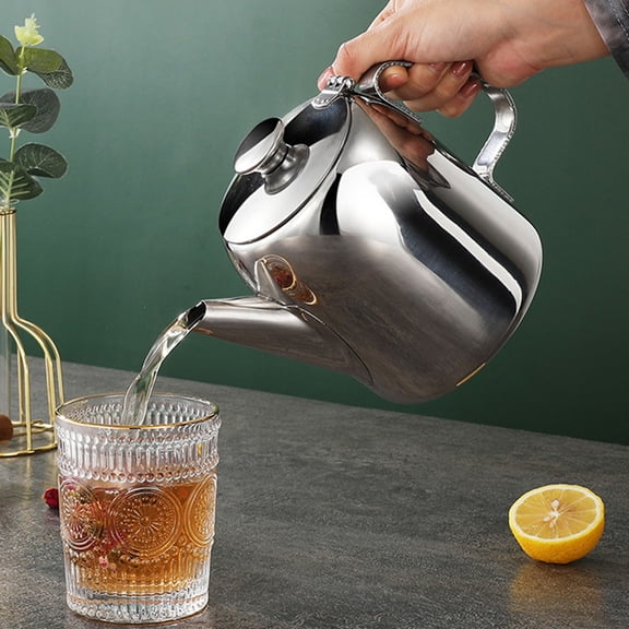 20Oz Stainless Steel Teapot With Lid & Handle Spill Proof Tea Kettle Short Spout Coffee Server For Home Restaurants(Silver-8.8X12Cm)