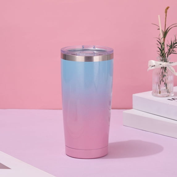 20Oz Stainless Tumbler Lid For Double Wall Vacuum Insulated Travel Mug Cup Thermo Hot Cold Tea Coffee Ice Beer For Car Desk Home,Car Cup Double-Layer Vacuum Insulation Cup Blue And Pink Gradient