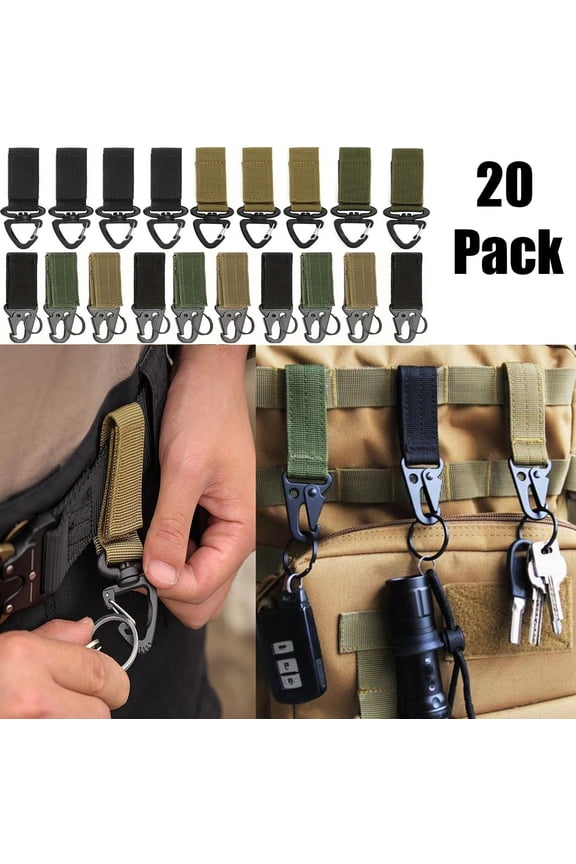 20PACK 2 Style Quick-Release Tactical Molle Belt Clips Gear Keychain Hook,Snap Hooks Sling Clips Key Ring for Backpack,Multipurpose Tactical Backpack Accessories,Key chain Buckle