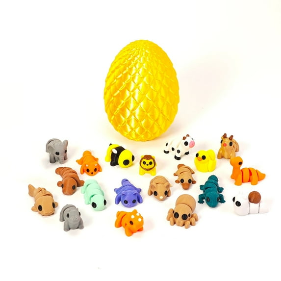 20PC 3D Printed Animal Figurines Set with 4.9 Inches Dragon Egg Articulated Flexible and Exquisitely