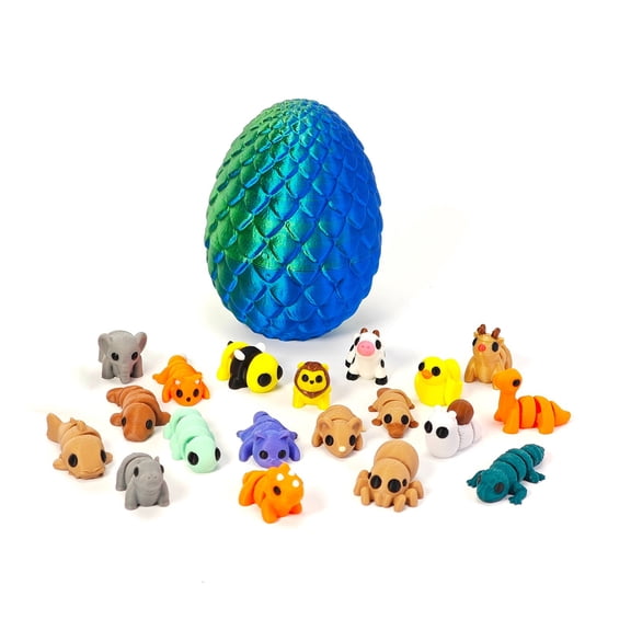 20PC Articulated Animal Figurines with 4.9in Dragon Egg Premium 3D Printed Collectible Display Model Blue