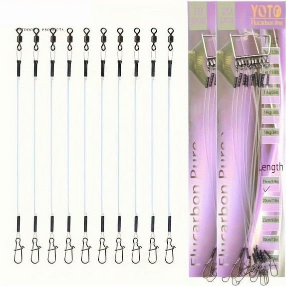 20PC Fluorocarbon Fishing Line Fishing Rod with Rolling Swivel and Quick Lock Pressure Tested 7-18kg