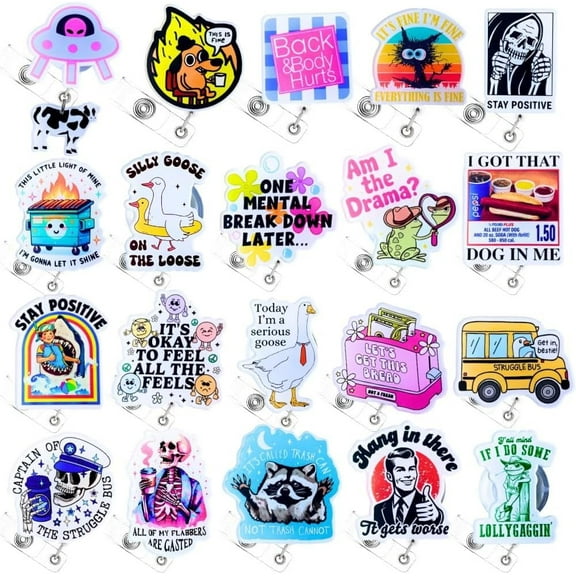 20PC Funny Cute Nurse Badge Reels Bulk Pack Retractable Clip Holder Nurses Nursing Week RN CNA MA ER Tech Surgery Medical Hospital Health Care Med School Students Office Supplies Gifts Accessories
