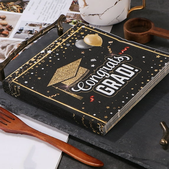 20PC Graduation Napkins Black and Gold 2025 Congrats Grad Themed Party Luncheon Paper Napkins Disposable Graduation Decoration Supplies