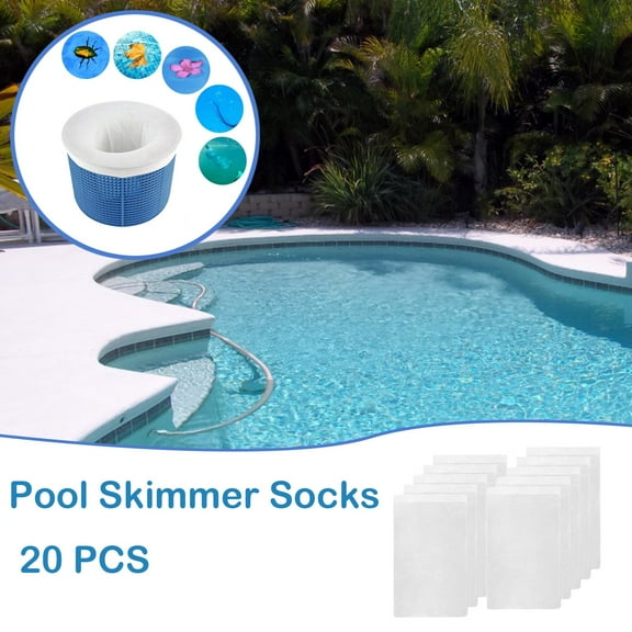 20PC Pool Skimmer Socks,Reusable 8"x4.5" Fine Mesh Filter Socks for Pool Pump Baskets - Catches Hair, Leaves, Grass & Debris - Fits Inground & Above Ground Pools