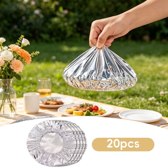 20PC Reusable Aluminum Foil Food Insulation Covers, 7.87 Inch Elastic Rim Universal Dish Lids, Thickened Stretchable Food Foil Lids, Heat Retaining Fresh-Keeping Tin Foil Wraps for Kitchen Bowls,20PC