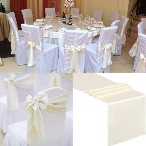 20PC Satin Chair Sashes Decorative Bows Satin Chair Sashes Ties Chair Ribbon Bows Chair Cover Band for Wedding Party Ceremony Reception Events Banquet Decoration Ivory