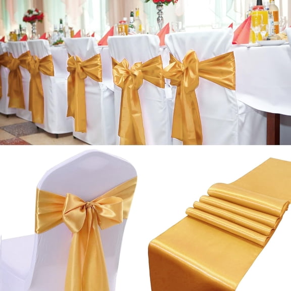 20PC Satin Chair Sashes Decorative Bows Satin Chair Sashes Ties Chair Ribbon Bows Chair Cover Band for Wedding Party Ceremony Reception Events Banquet Decoration Gold
