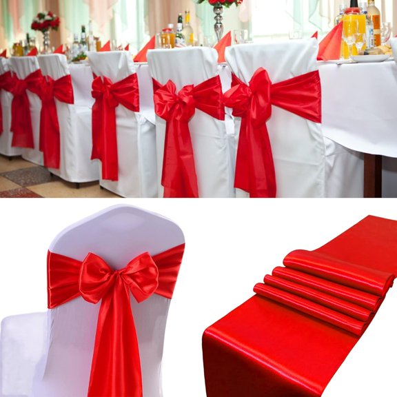 20PC Satin Chair Sashes Decorative Bows Satin Chair Sashes Ties Chair Ribbon Bows Chair Cover Band for Wedding Party Ceremony Reception Events Banquet Decoration Red