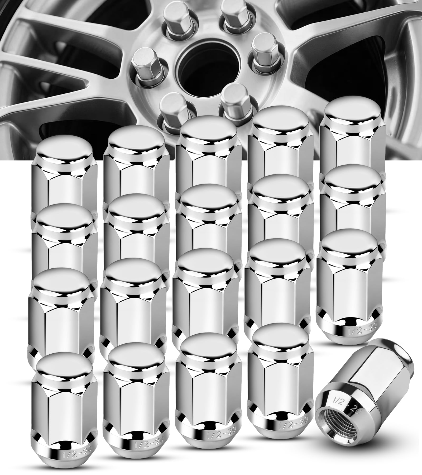 20PCS 1/2-20 Closed End Lug Nuts,1.38'' Tall 19mm Hex,Replacement for Jeep1987-2018 Wrangler, 1991-2019 Ford Explorer,1994-2001 Dodge Ram 1500 and More Aftermarket Wheels-1/2-20 Bulge Acorn Lug Nut.
