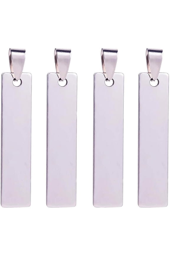 20PCS 1.5x0.3 Inch Rectangle Stamping Blanks Stainless Steel Pendants Charms with Storage Case for Necklace Bracelet Making and ID Name Tags (1mm