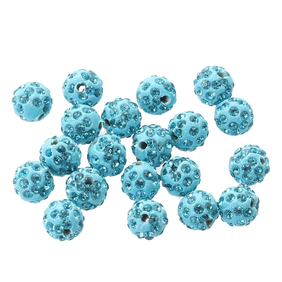 20PCS 10MM Round Straight Holes Drilling Balls Rhinestone Spacer Beads ...