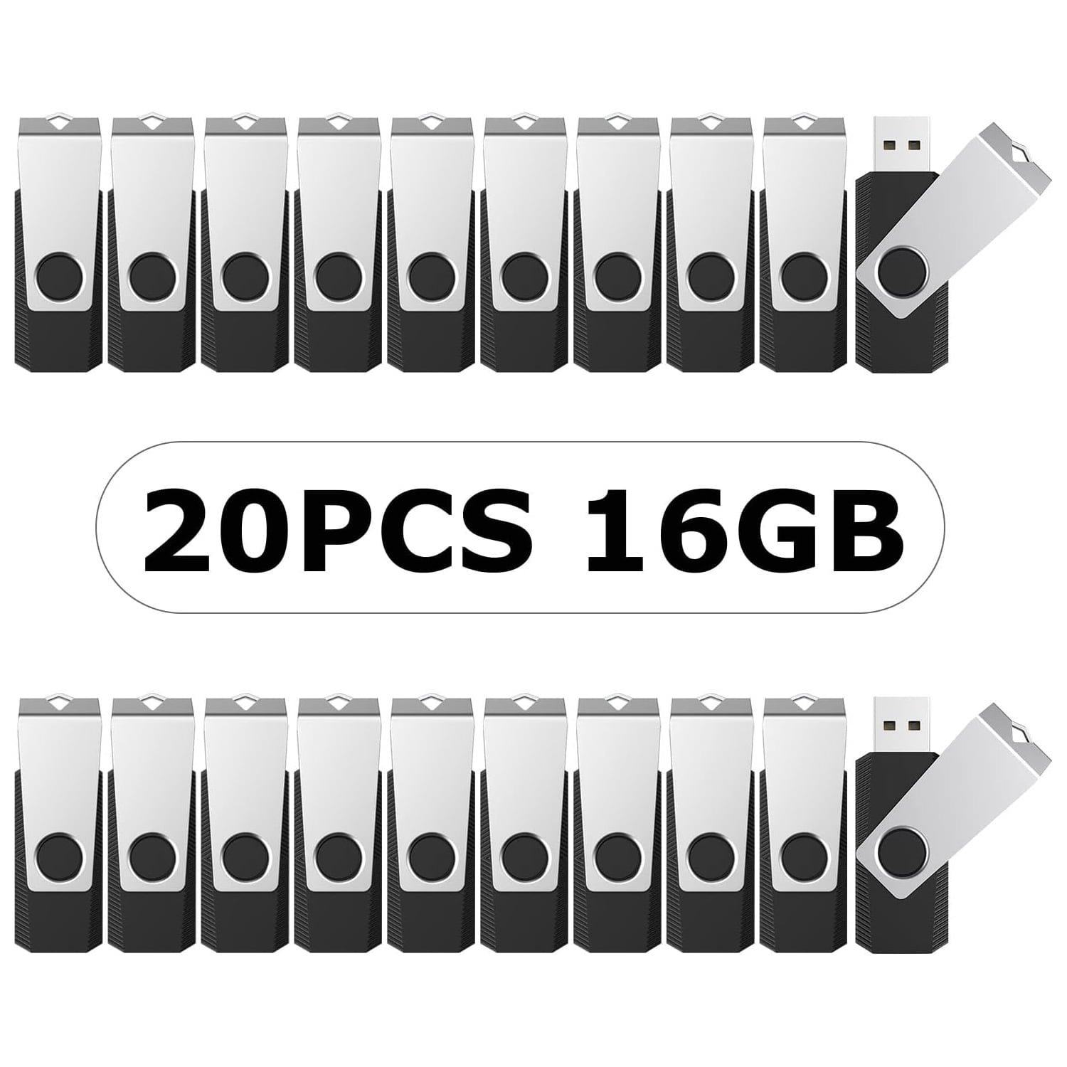 20PCS 16GB Bulk USB 2.0 Flash Drives Swivel Memory Stick Thumb Drives Pen Drive (16G, 20 Pack, Black)