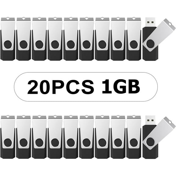 20PCS 1GB Bulk USB 2.0 Flash Drives Swivel Memory Stick Thumb Drives Pen Drive (1G, 20 Pack, Black)